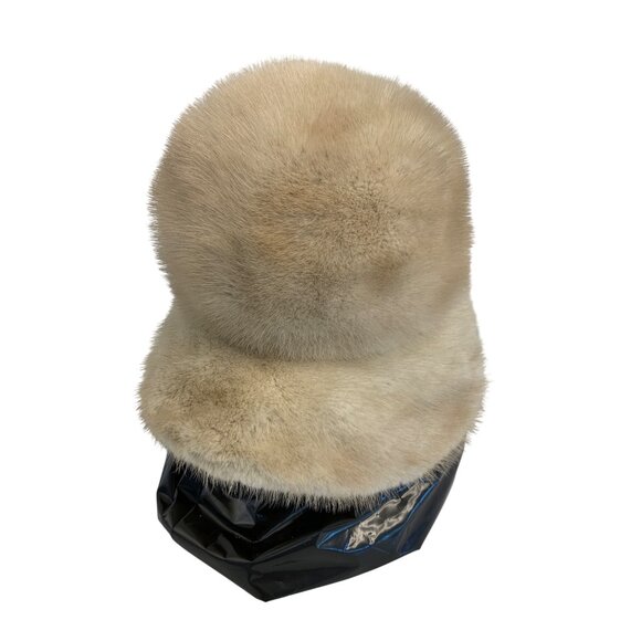 Vintage Champagne Genuine Mink Fur Bucket Hat Brim S 60s Mod Elegant 8965 - Picture 2 of 8